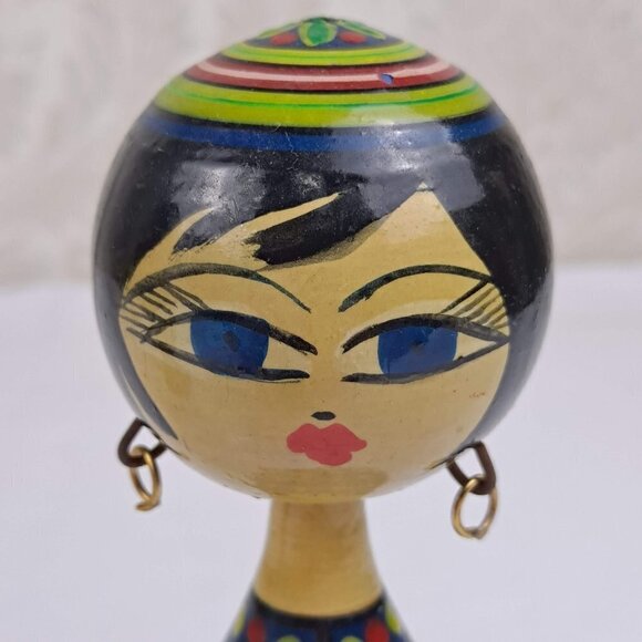 Pair of Egytian Spindle Dolls 1960's Handmade and  Hand Painted Vintage - Picture 11 of 14